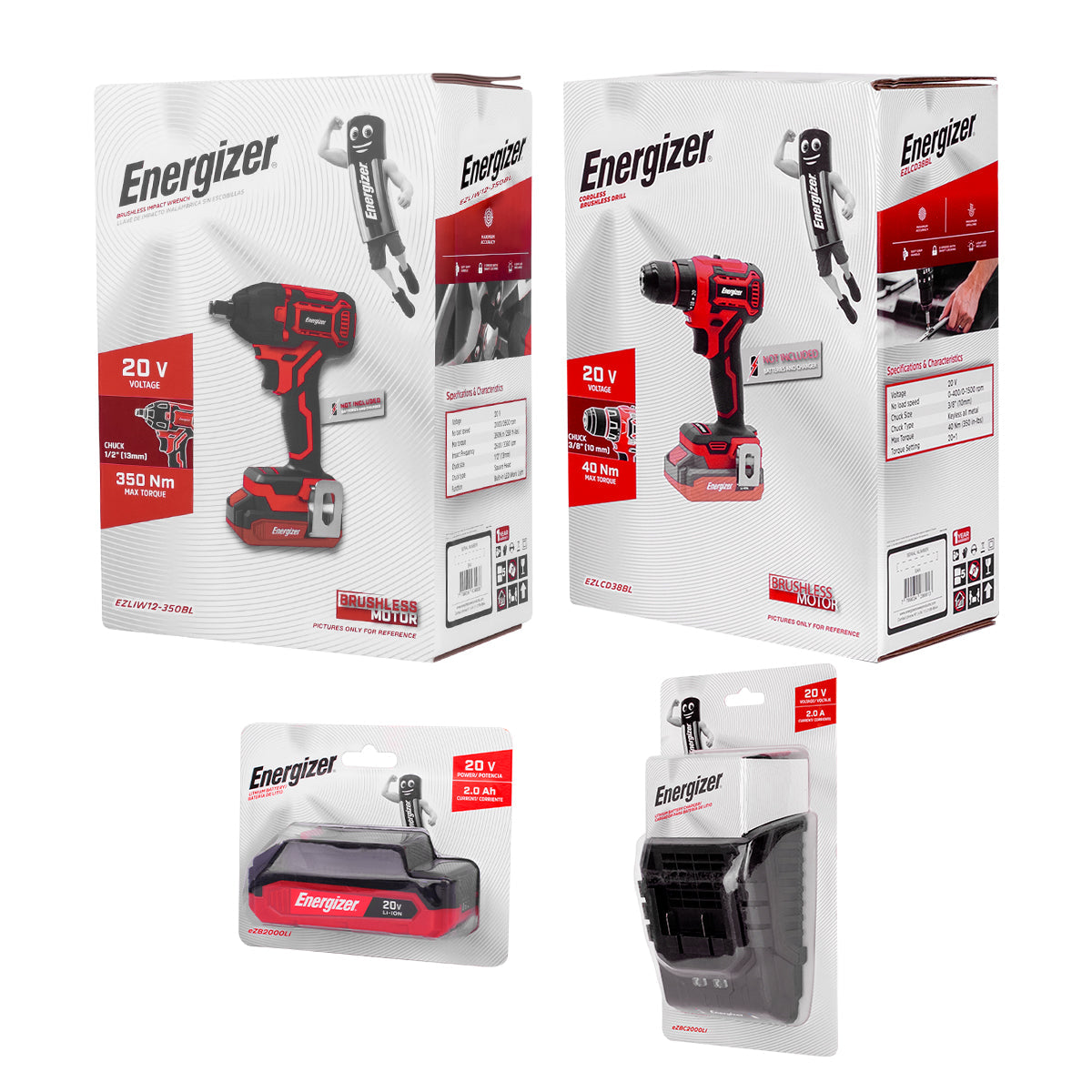 Taladro + Llave de impacto, + Cargador + Bateria 2Ah