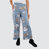 Pantalón Casual color Azul Cielo con Estampado de Flores para Dama