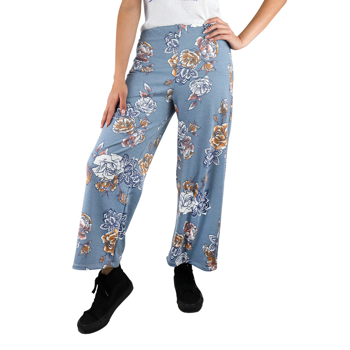 Pantalón Casual color Azul Cielo con Estampado de Flores para Dama