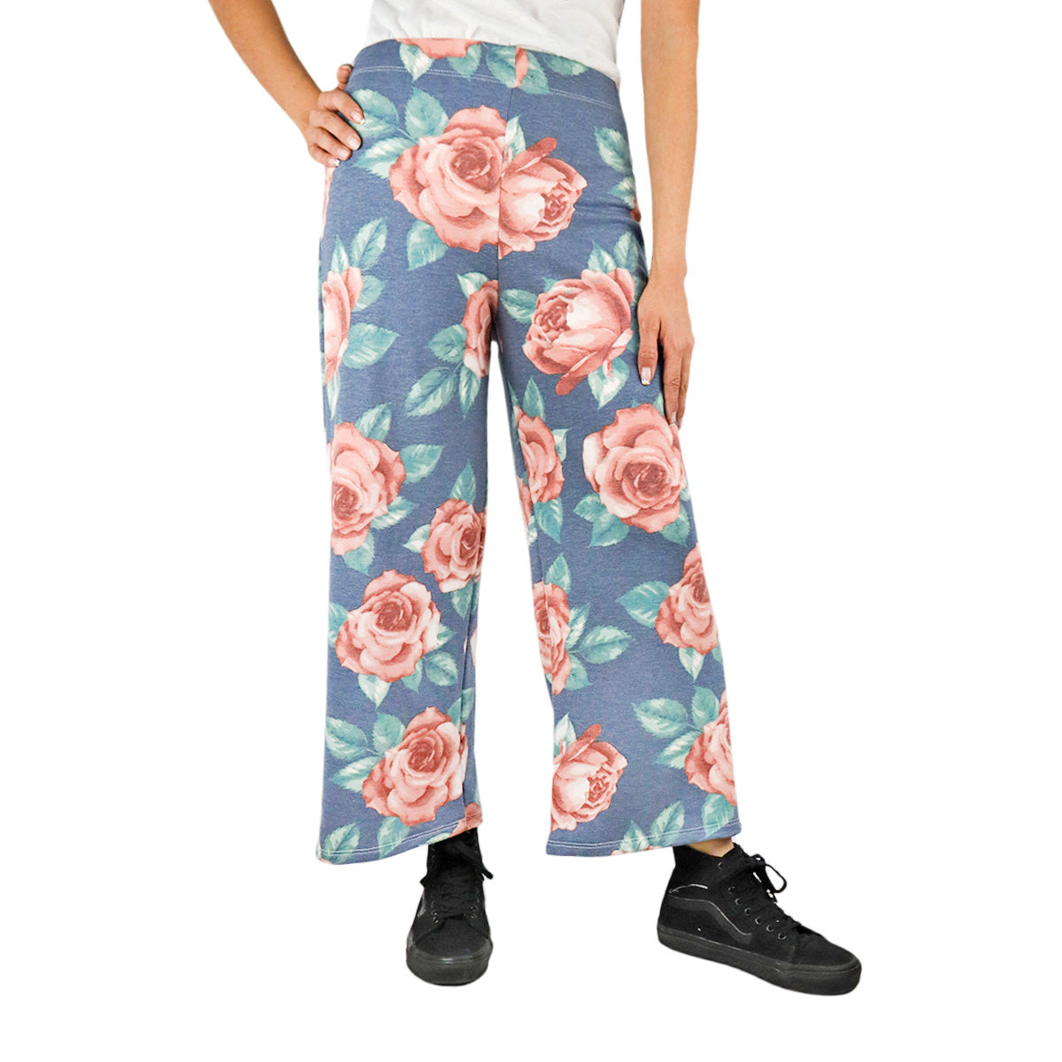 Pantalón Casual color Azul con Estampado de Flores para Dama