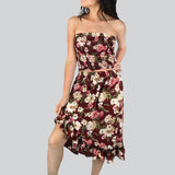 Conjunto de Top Corto Fruncido y Falda para Dama, color Vino con Beige