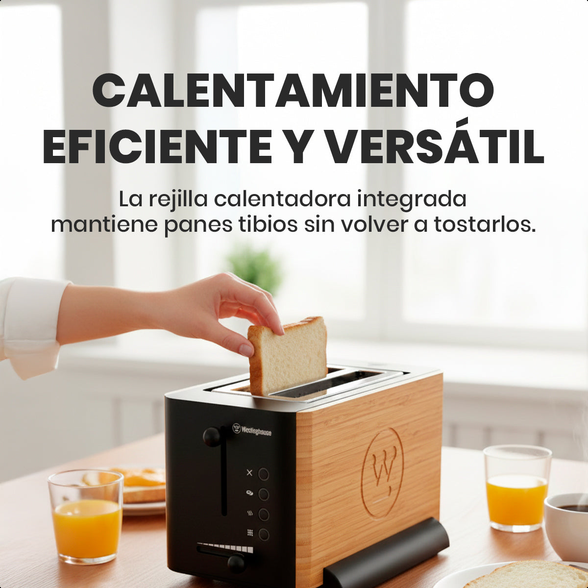 Tostador de Bambú de 2 Ranuras Extra Largas con Niveles Ajustables y Funciones Inteligentes