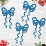 Ornamento Moño con Glitter, Color Azul, 4 pzas