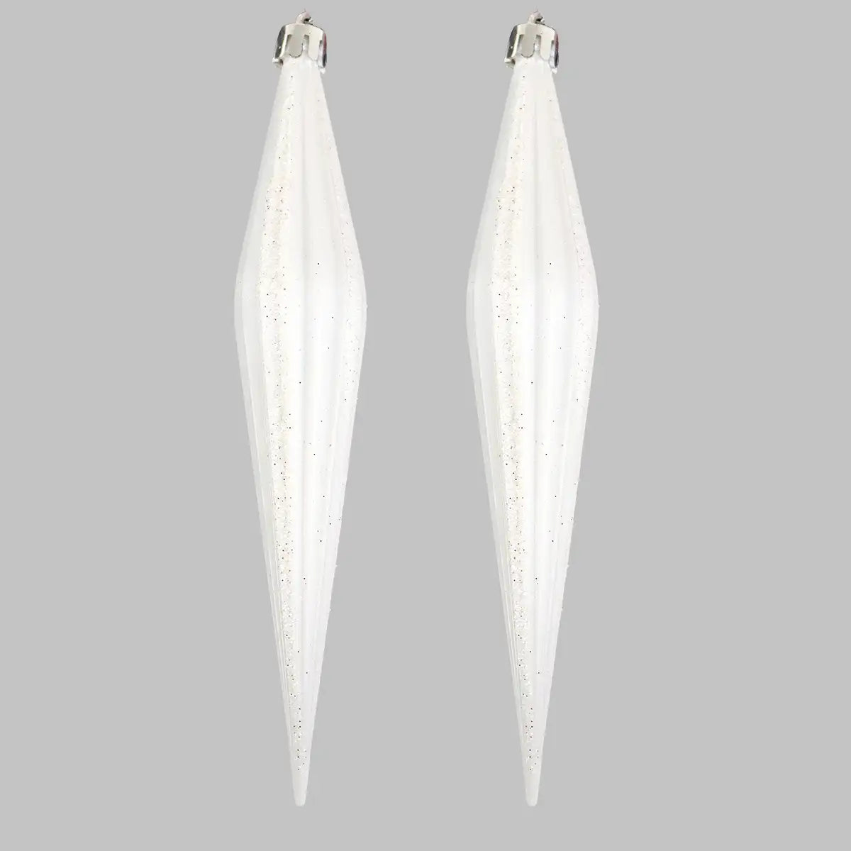Esferas Navideñas, Forma Diamante Largo, Color Blanco, 2 pzas