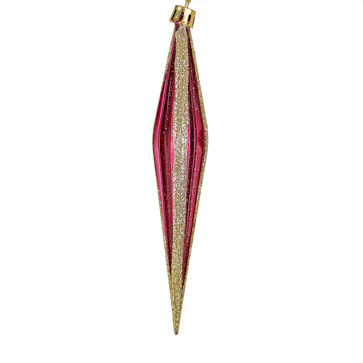 Esferas Navideñas, Forma Diamante Largo, Color Vino con Glitter, 2 pzas