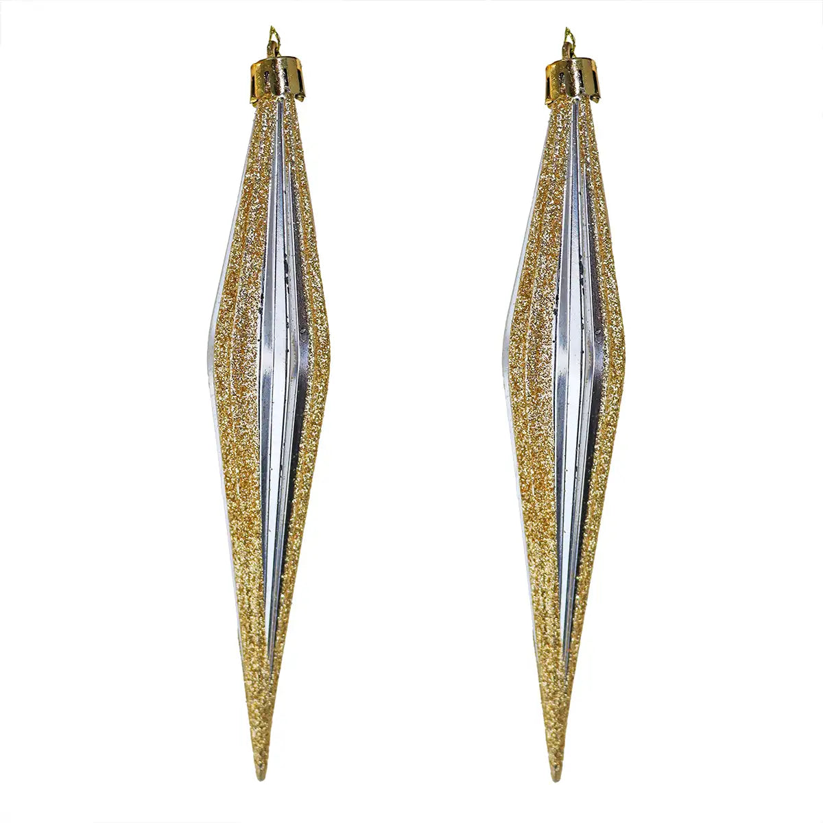 Esferas Navideñas, Forma Diamante Largo, Color Oro, 2 pzas