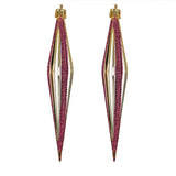 Esferas Navideñas, Forma Diamante Largo, Color Dorado con Glitter, 2 pzas