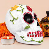Cráneo, Figura de Cerámica, Flores, Colores