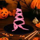 Sombrero de Bruja Negro Decorado con Listón Rosa