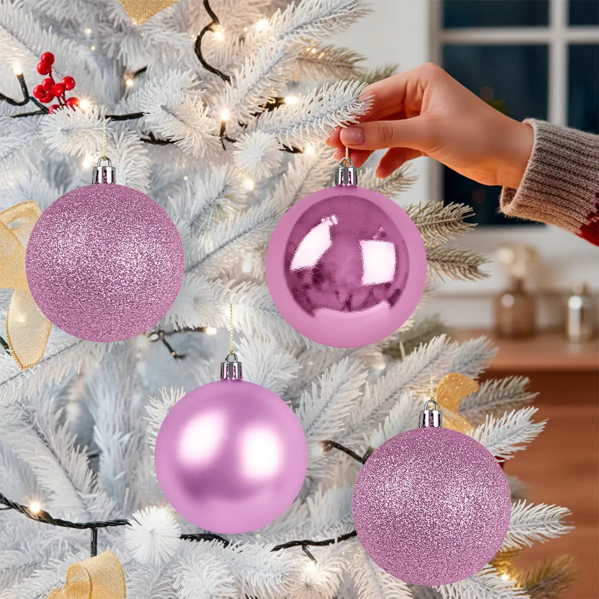 Set de Esferas Navideñas, Color Rosa, 4 pzas