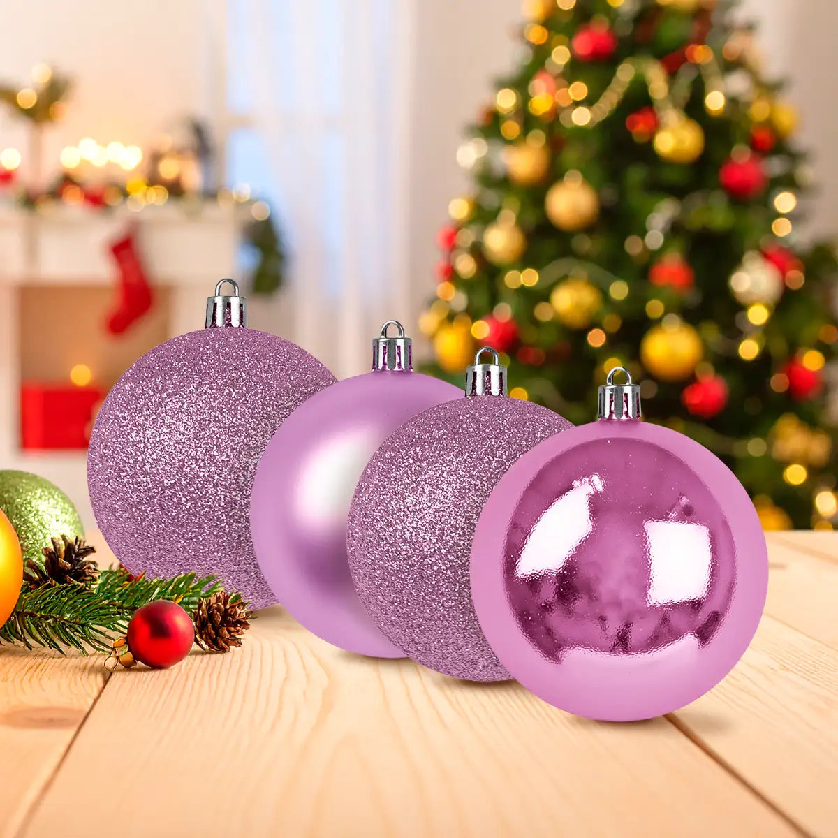 Set de Esferas Navideñas, Color Rosa, 4 pzas