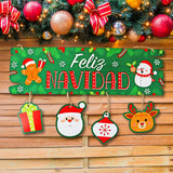 Letrero Colgante "Feliz Navidad" para Puerta, Color Verde