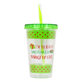 Vaso Navideño con Tapa y Popote, Color Verde