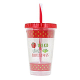 Vaso Navideño con Tapa y Popote, Color Rojo