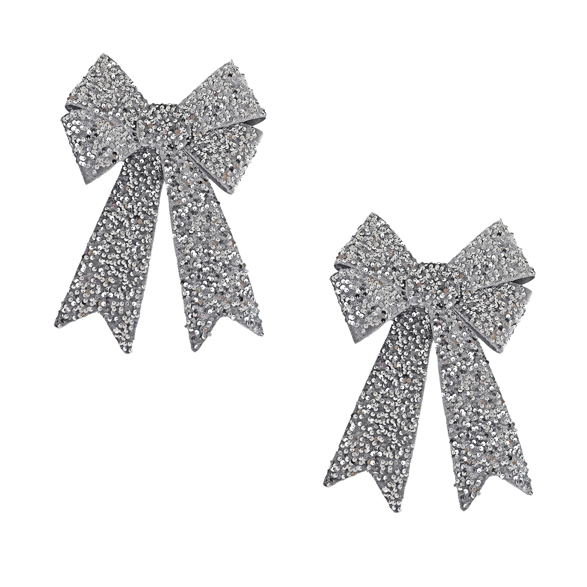 Moño Decorativo, Lentejuelas, Color Gris, 2 pzas