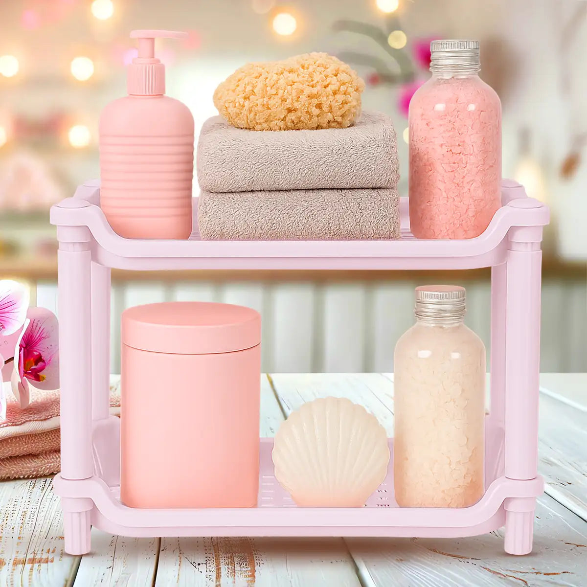 Organizador Rectangular 2 Niveles, Color Rosa, Inkanto
