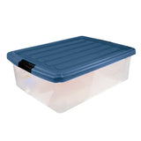 Caja Multiusos de Plástico con Tapa, Color Azul Petróleo, 32 L