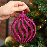 Esfera Navideña, Glitter, Color Fucsia, 17 cm