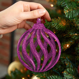 Esfera Navideña, Glitter, Color Morado, 17 cm
