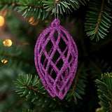 Esferas Navideñas con Glitter, Forma Lágrima, Color Morado, 2 pzas