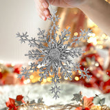 Copo de Nieve, Ornamento Navideño con Glitter, Color Plata