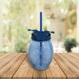 Frasco con Tapa y Popote Decorativo Color Azul Marino, 480 ml