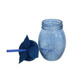 Frasco con Tapa y Popote Decorativo Color Azul Marino, 480 ml