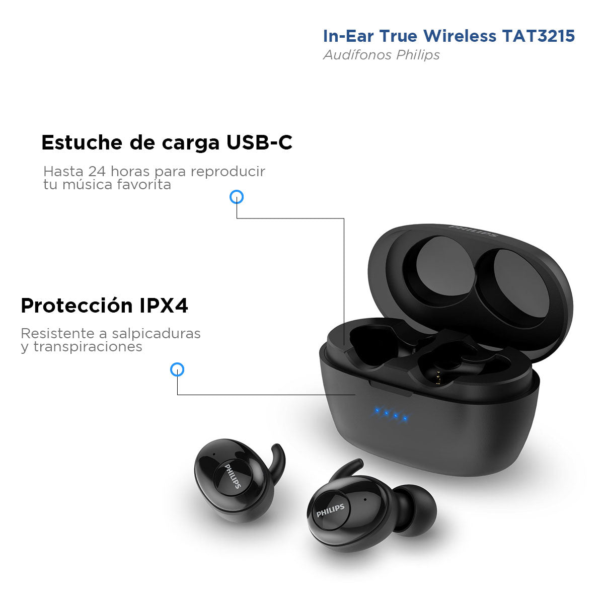 AudÃ­fonos Philips, In-Ear True Wireless TAT3215 Negro
