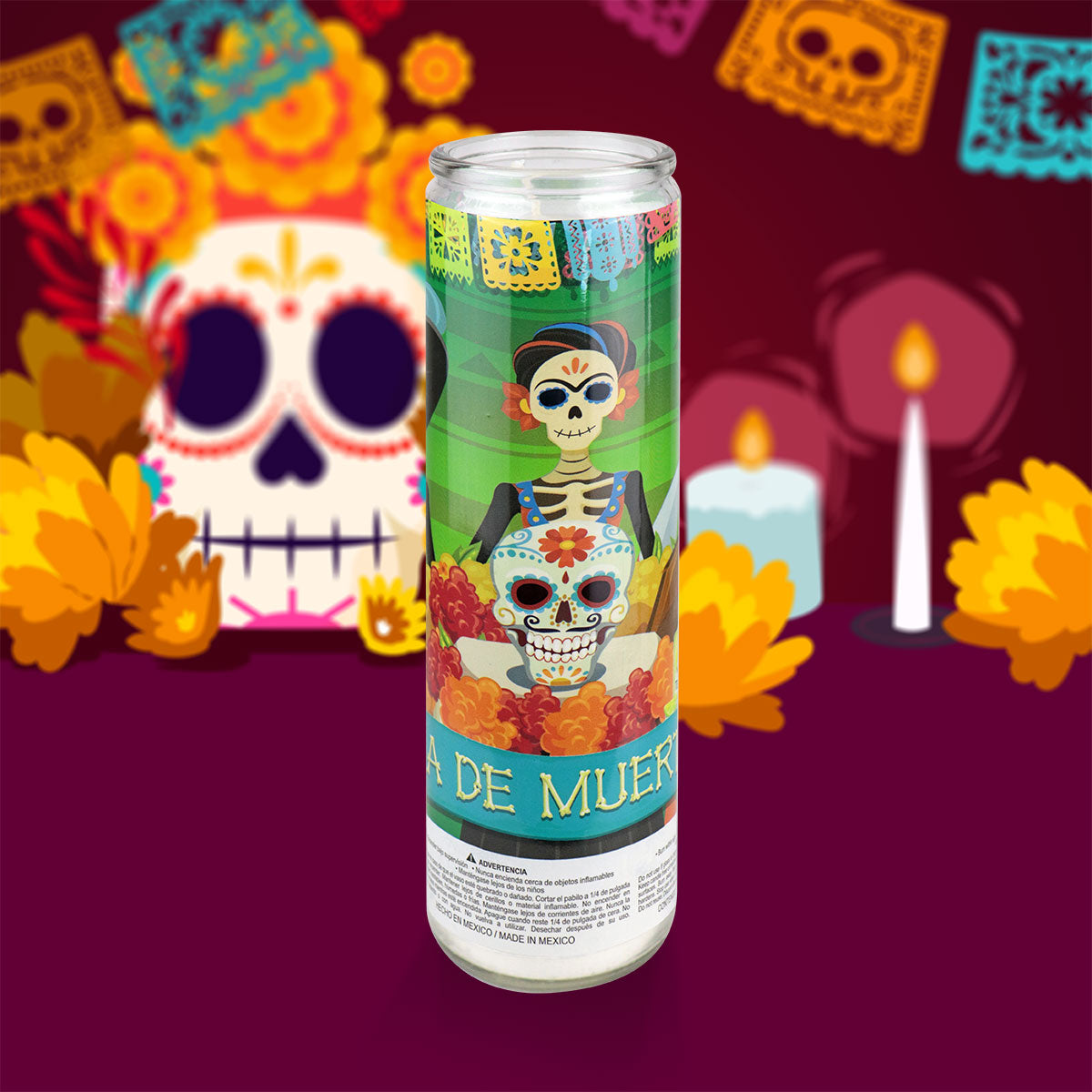 Veladora Aromática, Frida Kahlo Día de Muertos, Grande, 430 g.