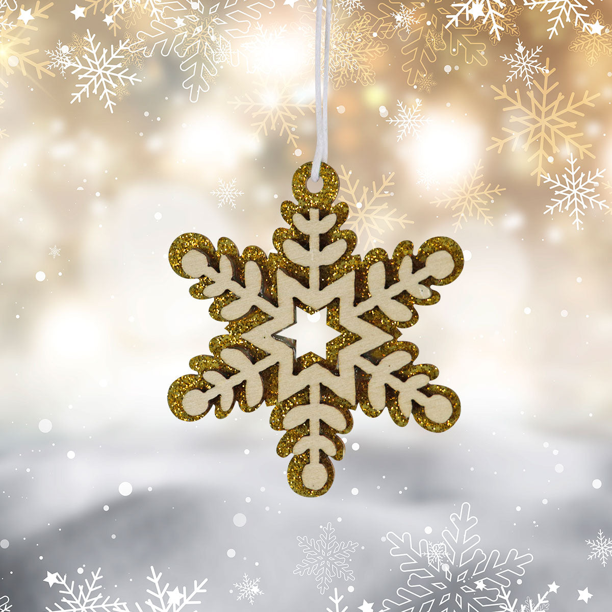 Mini Copos de Nieve, Glitter, 6 pzas, Color Dorado