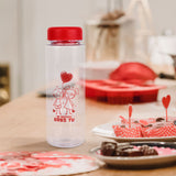 Botella de Plástico para Agua, Tapa Roja, Día de San Valentín.