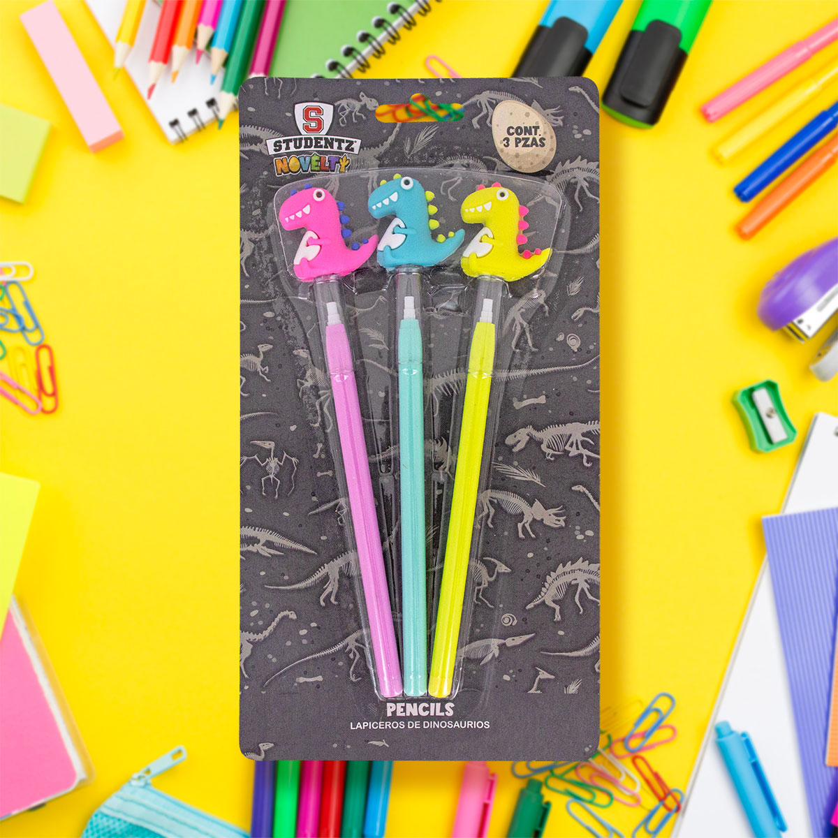 Lapiceros Tipo Pencil Dinosaurios con 3 Pza.